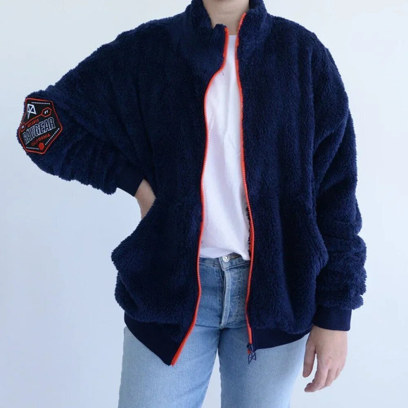 Raw Gear Navy w Orange Piping  Soft Fleece Zip Embroidered Sweater Unisex S NWT - Picture 2 of 12